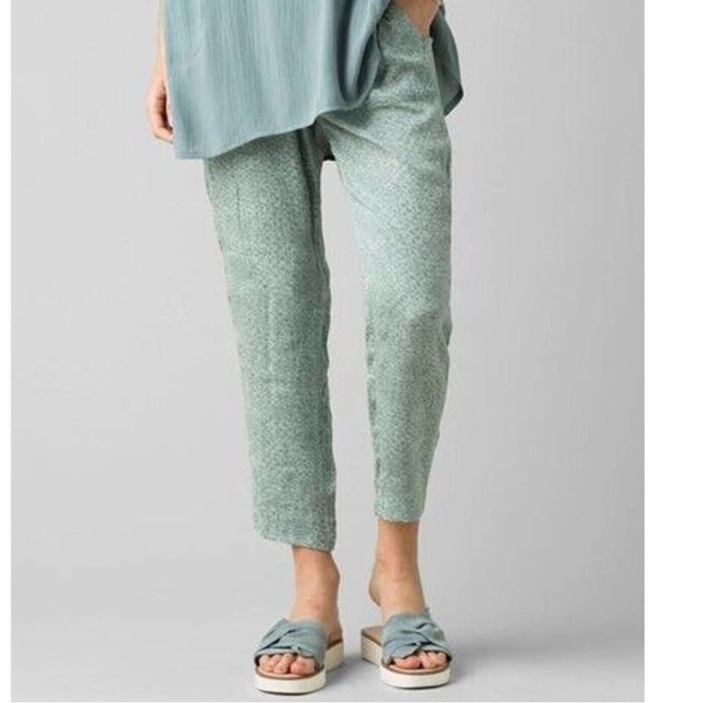 Prana Hele Mai Pant Blue Misty Drawstring Elastic Waist Crinkle Gauze Tencel NEW
